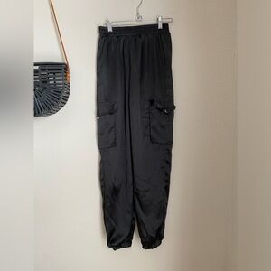Parisian Black Satin Utility Sweatpants, Size 4